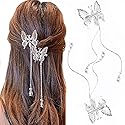 Bartosi Butterfly Clips Hair Silver Hair Barrettes Fluttering Tassel Hair Accessories Set for Women and Girls (Pack of 2)