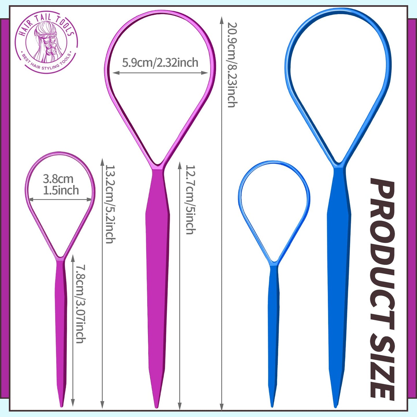 Teenitor 4pcs Pony Hair Tail Accessories, 2 Pairs French Braiding Tool, Turvy Styling Tool for Women Girls, Ponytail Pull Through Tool Purple/Blue Beauty and Personal Care Teenitor
