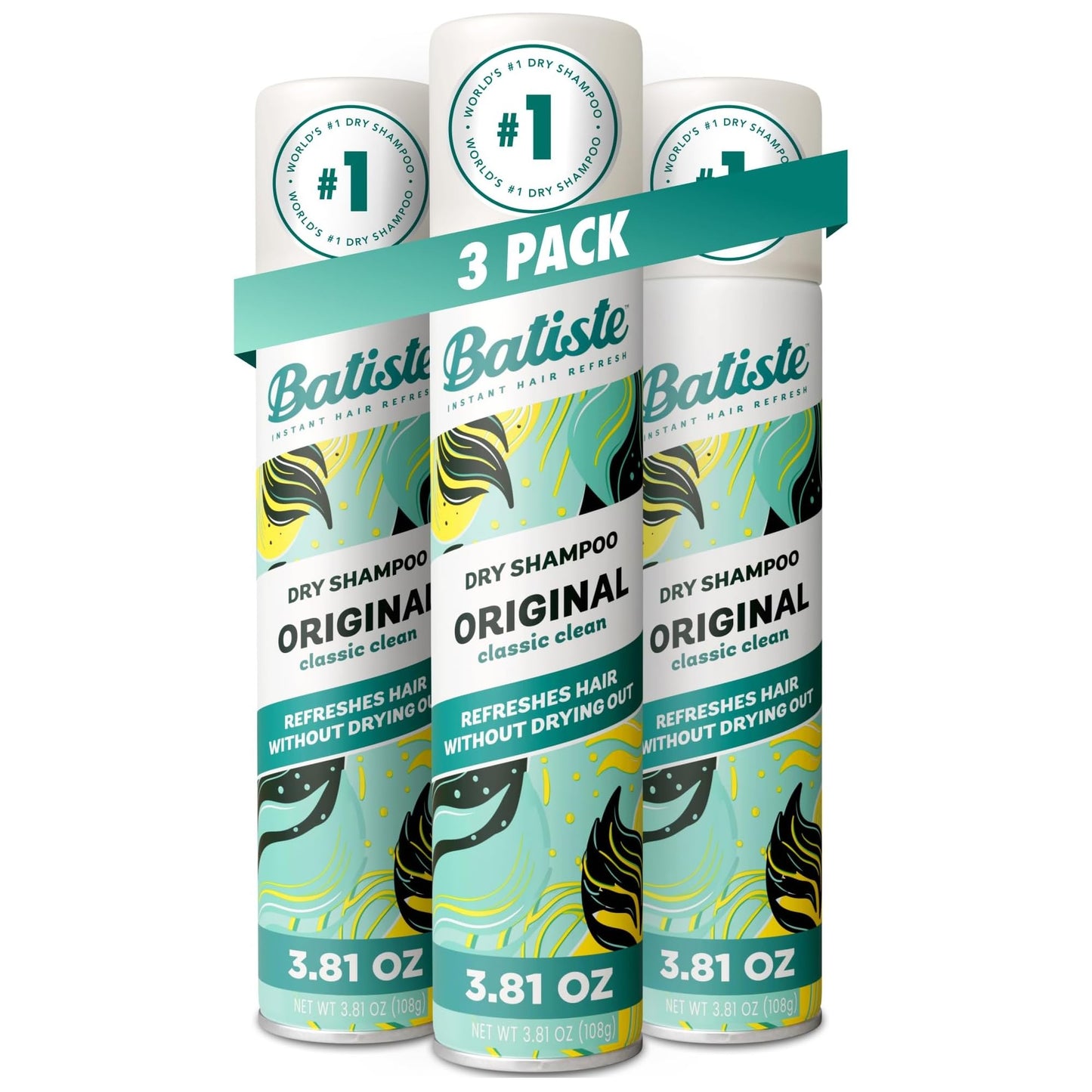 Batiste Dry Shampoo, Waterless shampoo, Original, 3.81oz, Pack of 3 Beauty and Personal Care Batiste Default Title