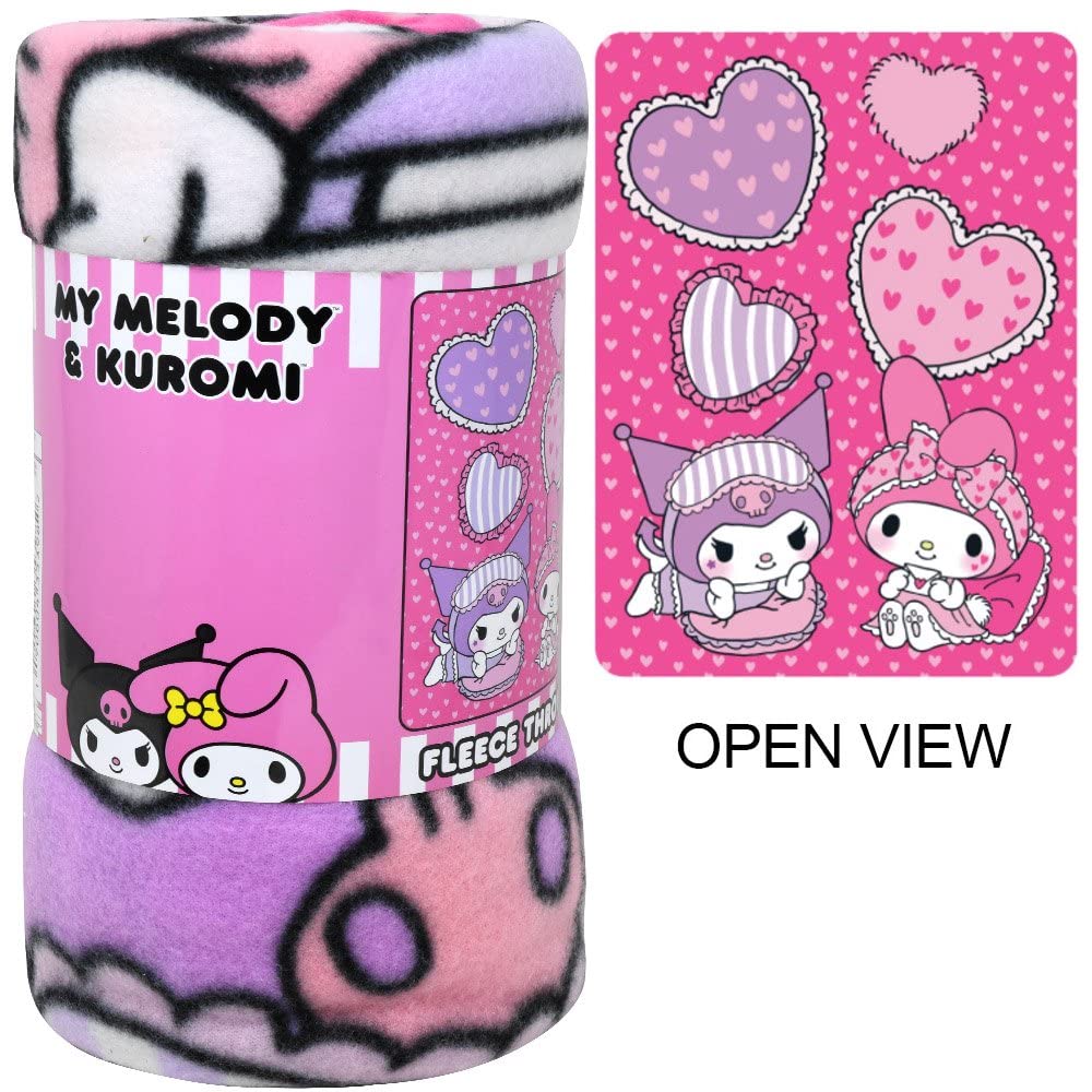 Hello Sanrio Sanrio Hello Kitty Fleece Blanket Set - My Melody and Kuromi Blanket Bundle with Hello Kitty Stickers and More for Kids Full