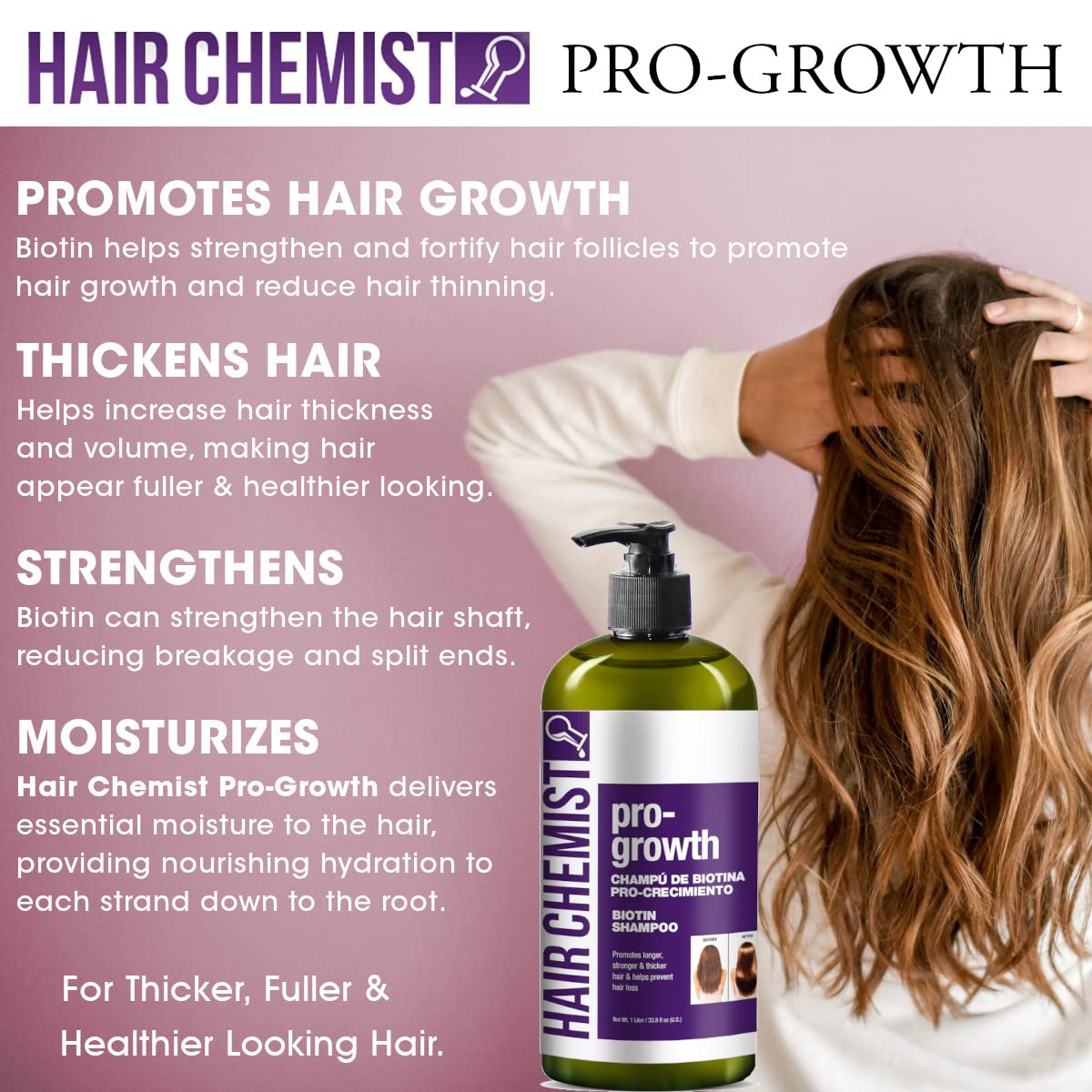 Hair Chemist Pro-Growth with Biotin Ultimate 4PC Shampoo & Conditioner Set- Includes 33.8oz Shampoo, 33.8oz Conditioner, 7.1oz Scalp Stimulator