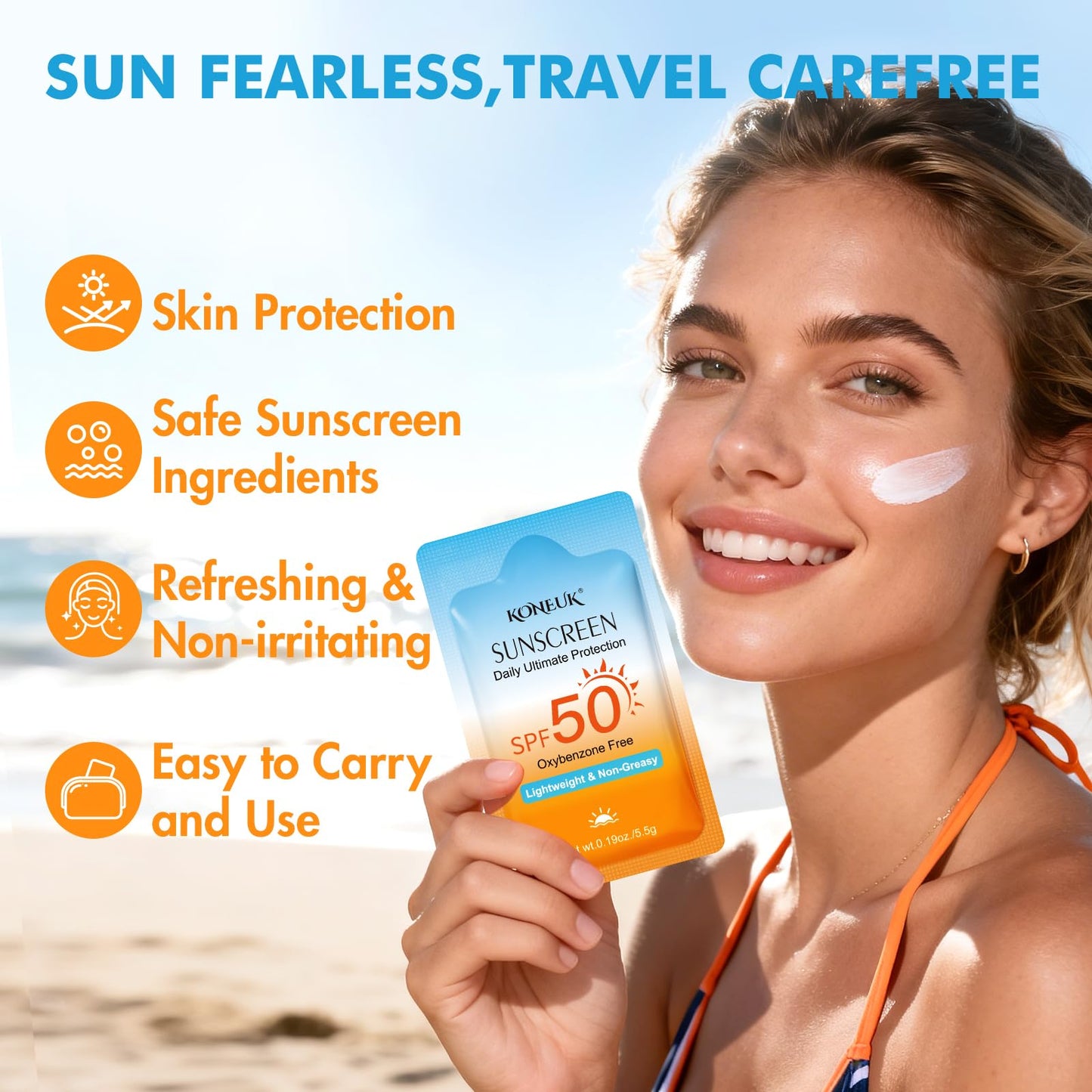 30 Pack Travel Size Sunscreen, SPF 50, Bulk Mini Sunscreen for Face and Body, Lightweight and Non-Greasy, Travel Size for Summer Beach and Outdoor Beauty and Personal Care KONEUK