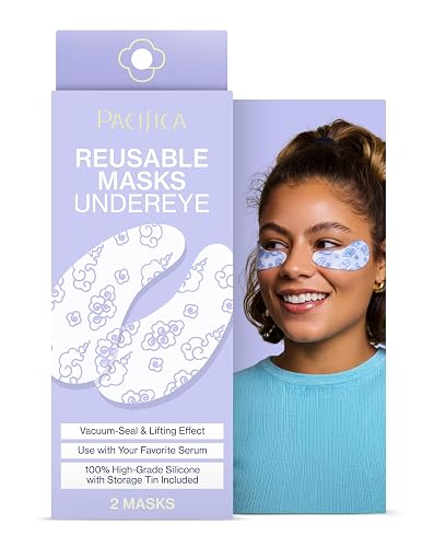 Pacifica Reusable Mask - Under Eye Mask Silicone Face Mask for Fine Lines & Dark Circles, Pair with Serum, Storage Tin Included, Vegan & Cruelty-Free