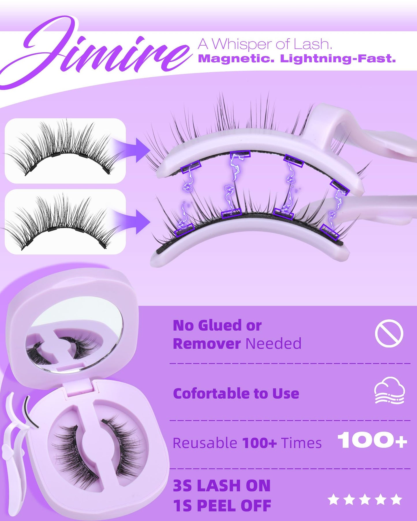 JIMIRE Magnetic Eyelashes Natural Look Wispy Magentic Lashes Reusable Magnetic Eyelashes with Applicator No Glue Needed Press on Magnetic Lashes Quick Beauty and Personal Care JIMIRE