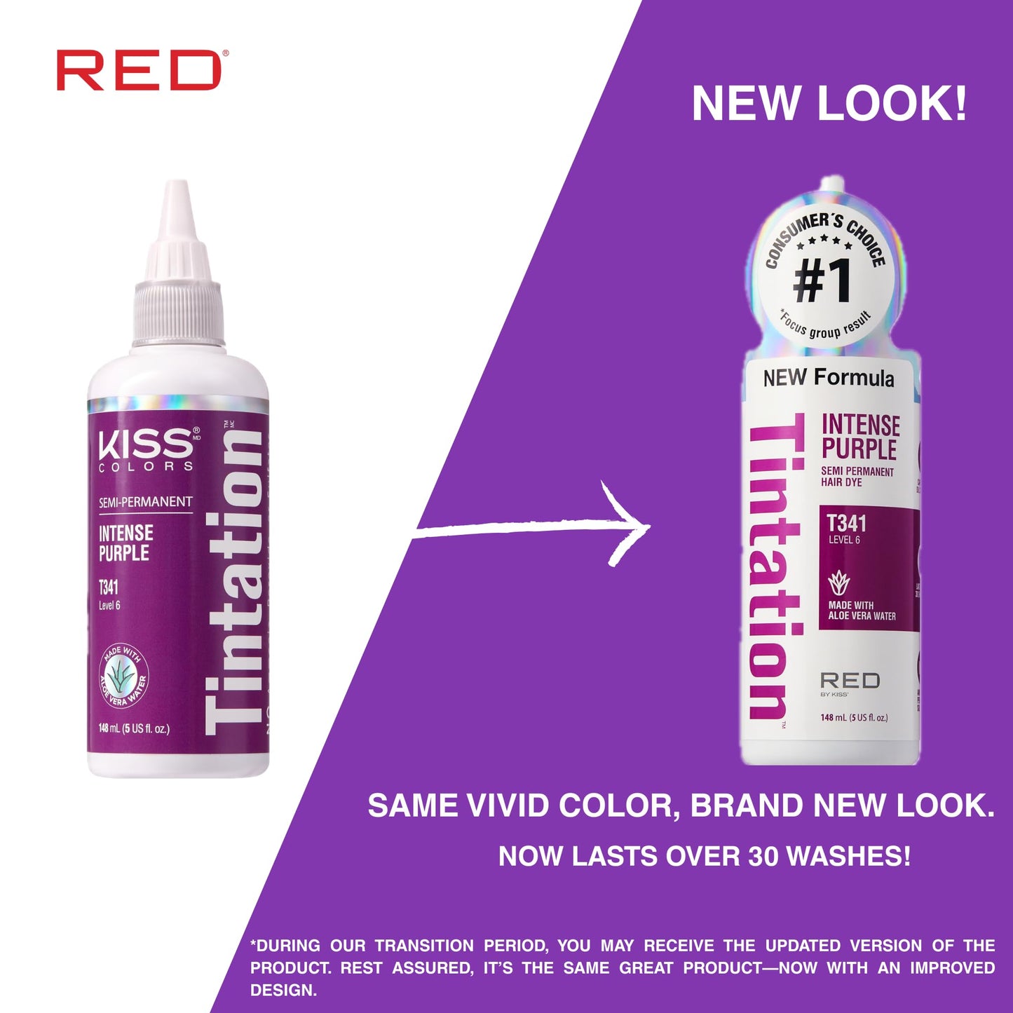 Red by Kiss Tintation Semi-Permanent Hair Color, Aloe Vera Water Based, Argan Oil, Olive Oil, Collagen & Keratin, Long-Lasting Color Dye (Intense