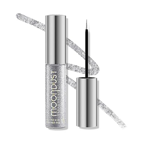 URBAN DECAY Moondust Liquid Glitter Eyeliner (Glamrock - Silver Glitter), Sparkly Eye Liner, Glitter Eyeshadow Topper, Universal Shimmering Shades, No