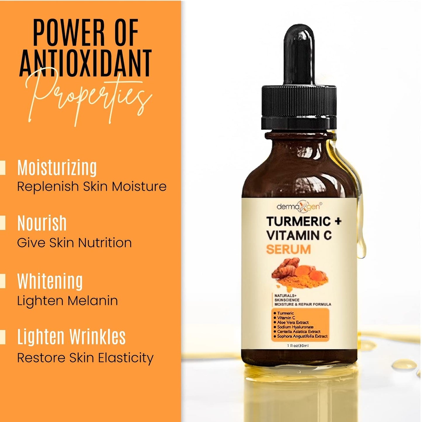 Turmeric and Vitamin C Anti-Aging facial serum, PURE ORGANIC Reduce Wrinkles, Improve Blemishes and Acne, Skin firming and Intensive Moisturizing