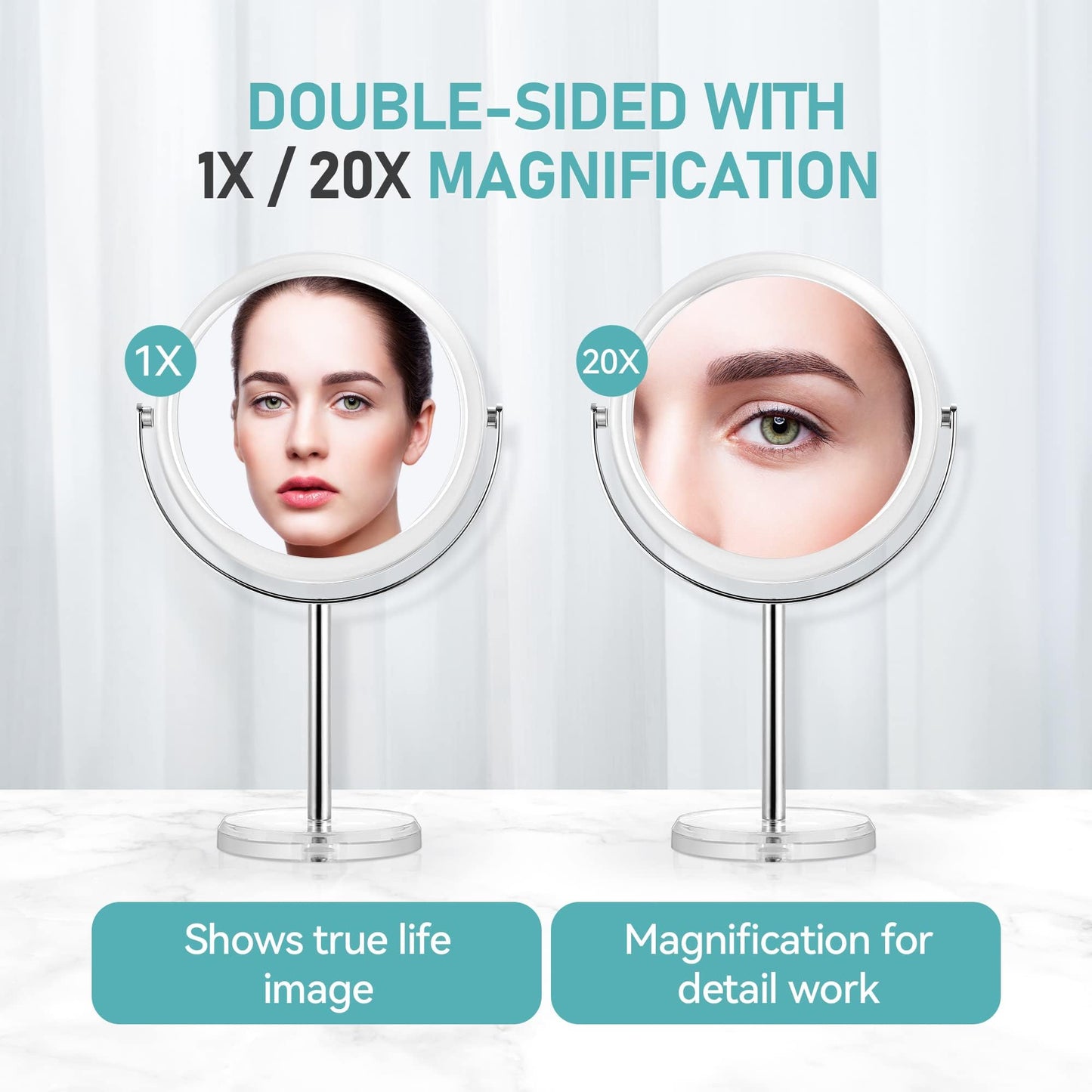 MIYADIVA 20X Magnifying Makeup Mirror,Double Sided 1X & 20X Magnifying Mirror with Stand,Tabletop Magnified Vanity Mirror with 360°Rotation Beauty and Personal Care MIYADIVA
