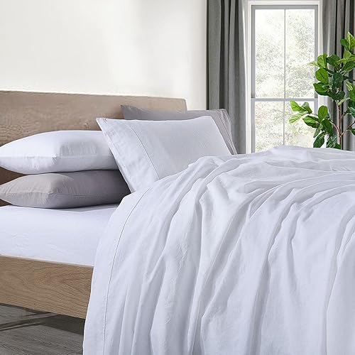 Royal Hotel Bedding Vintage Belgian Flax Linen and Cotton Blend Pillowcases, Hypoallergenic Pre-Washed Linen Cotton, Cool Breathable Percale Weave 150