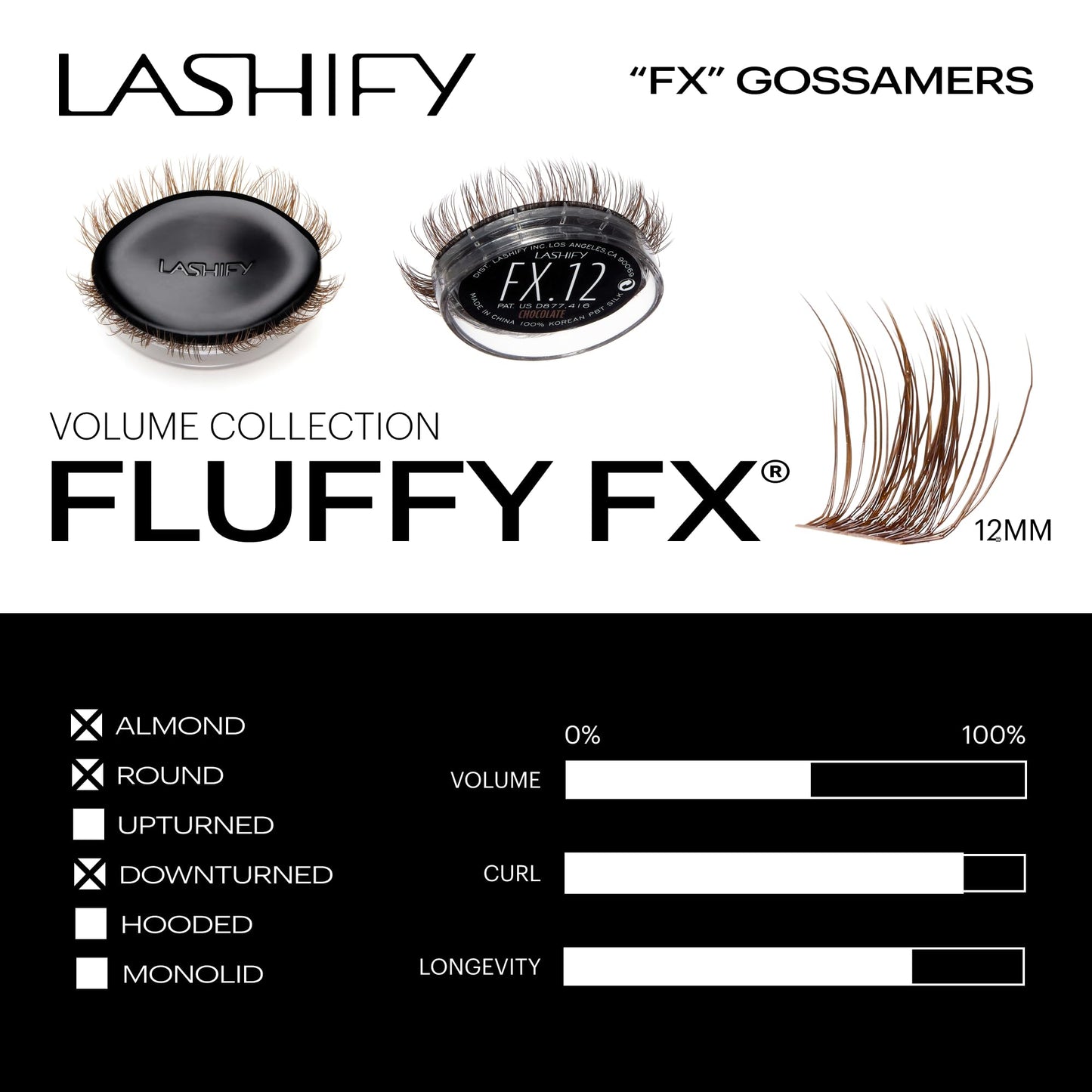 Lashify Fluffy FX 12mm Gossamer DIY Eyelash Extensions Refill, For The Most Curliest and Fluttery Appearance, Chocolate Color, Easy False Lashes