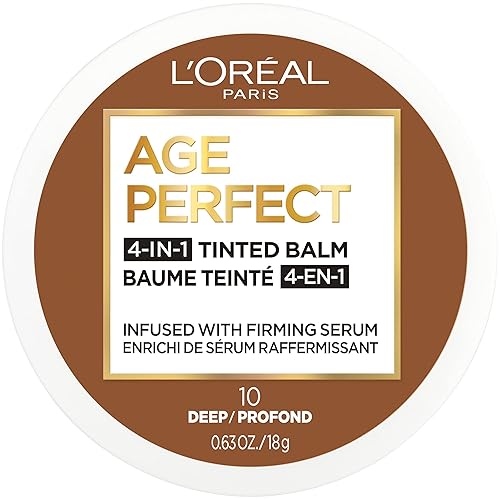 L'Oreal Paris Age Perfect 4-in-1 Tinted Face Balm Foundation with Firming Serum, Deep 10, 0.61 Ounce