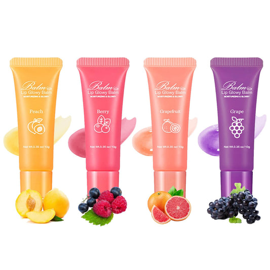 Lip Glowy Balm,4 Pack Fruit Glowy Lip Balm,Vitamin E Lip Glowy Balm Set Reduce Lip Lines, Enhance Lip Color,Moisturizing & Plump Quickly Replenishing Beauty and Personal Care Grospe