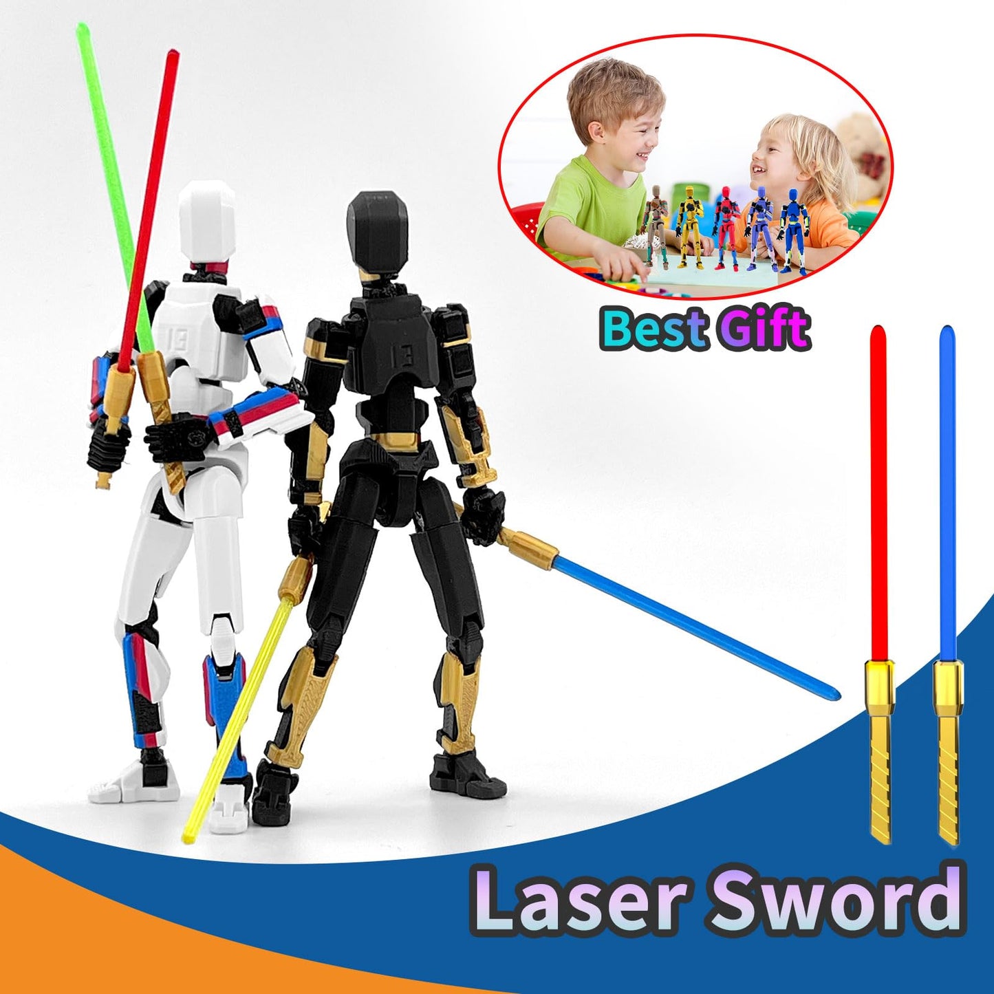 Falandi 5-Pack T13 Action Figures – Pre-Assembled Multi-Colored Titan 13 Set with Laser Sabers, 3D Printed Lucky Robo Dummy & Nova Figures