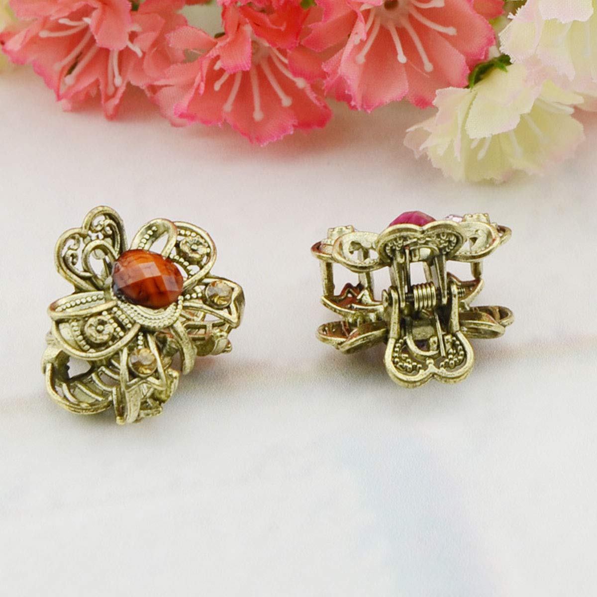 12PCS Vintage Chic Metal Alloy Rhinestone Mini Fancy Hair Claw Jaw Clips Pins for Women Lady