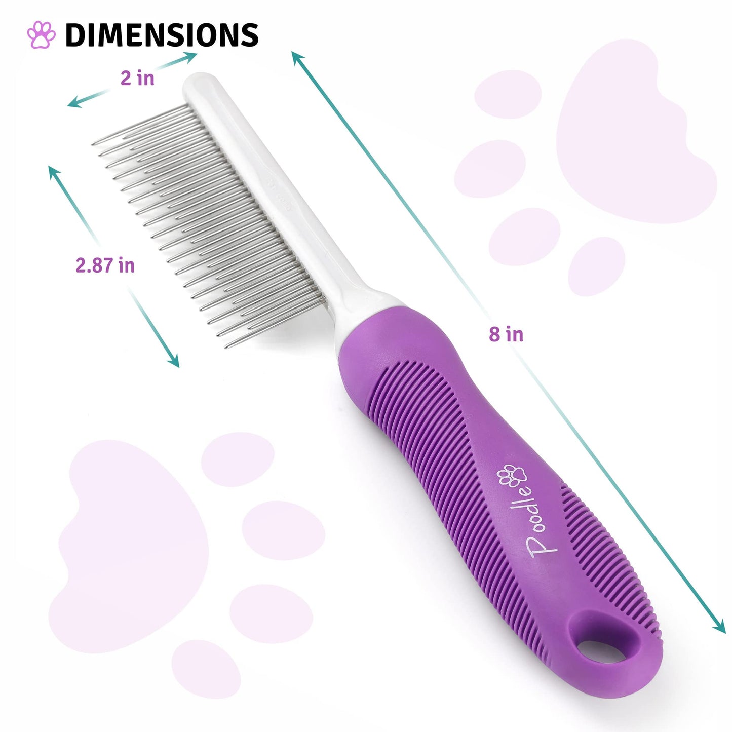 Poodle Pet Detangling Comb – Long & Short Stainless Steel Teeth for Removing Mats, Knots & Tangles, Gentle Grooming for Dogs & Cats