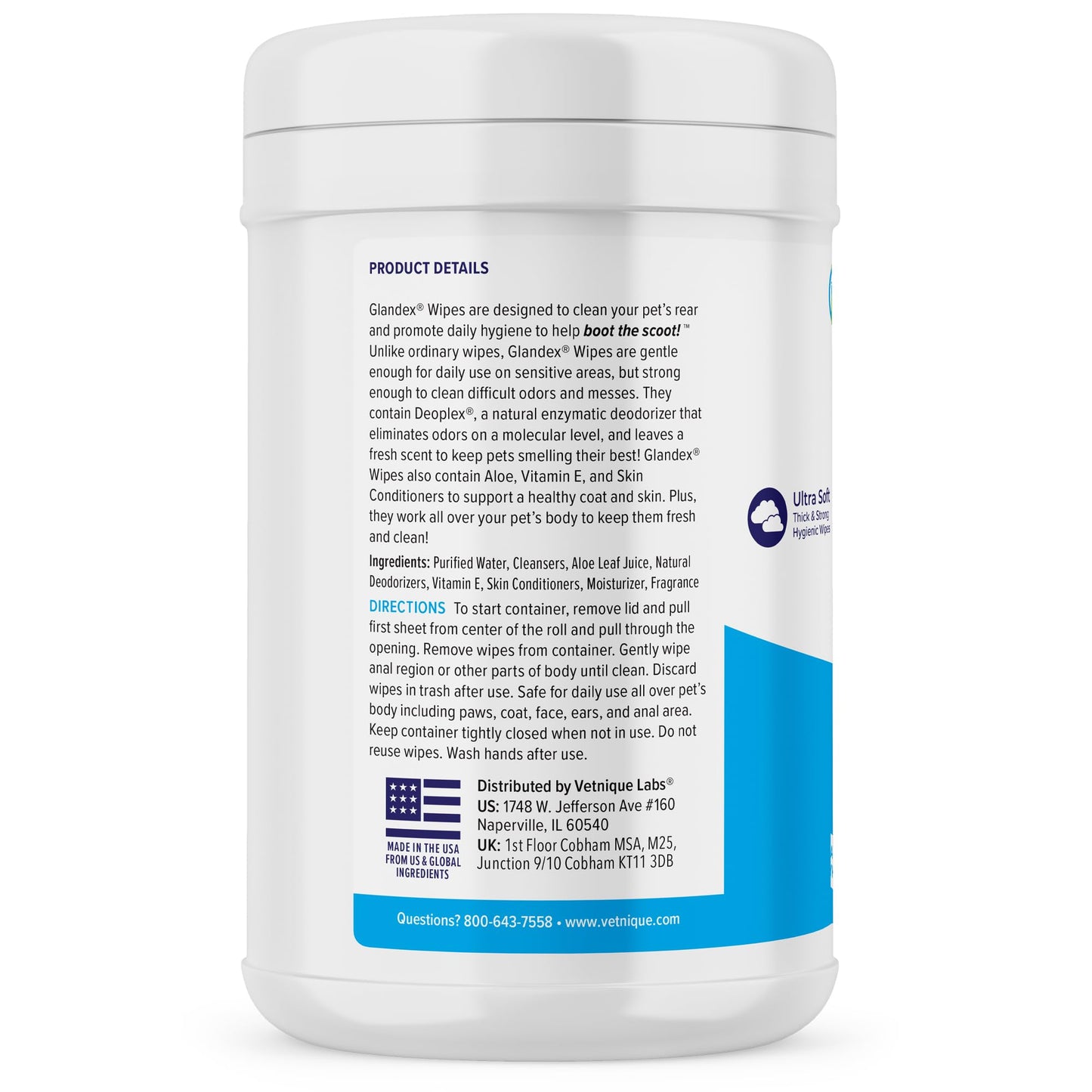 Vetnique Labs Glandex Dog & Cat Wipes – 75ct Cleansing & Deodorizing with Aloe, Vitamin E & Skin Conditioners