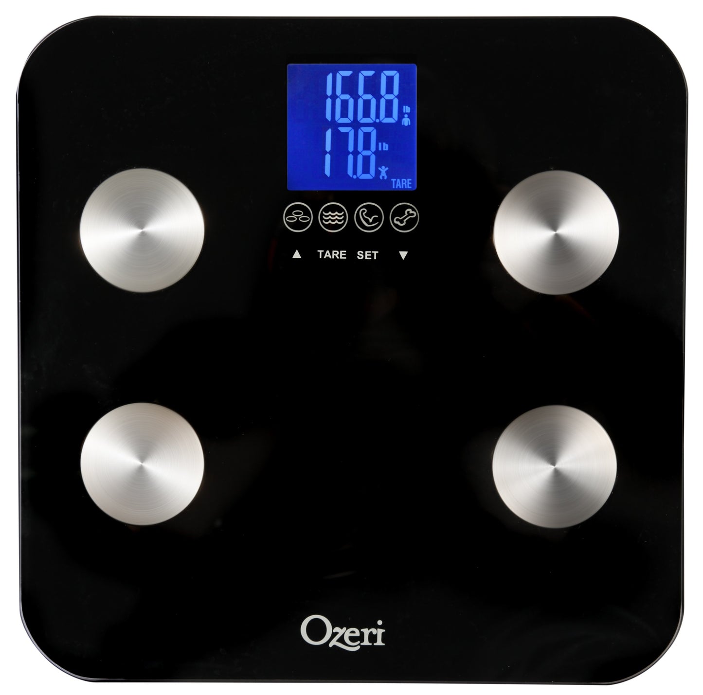 Ozeri Touch 440 lbs Total Body Weight Scale (Body Fat, Muscle, Bone, Weight & Hydration), Auto Recognition Bath Scale with Infant Tare