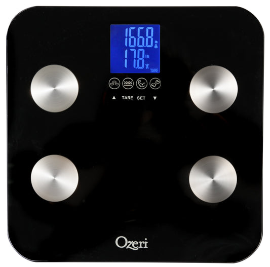 Ozeri Touch 440 lbs Total Body Weight Scale (Body Fat, Muscle, Bone, Weight & Hydration), Auto Recognition Bath Scale with Infant Tare
