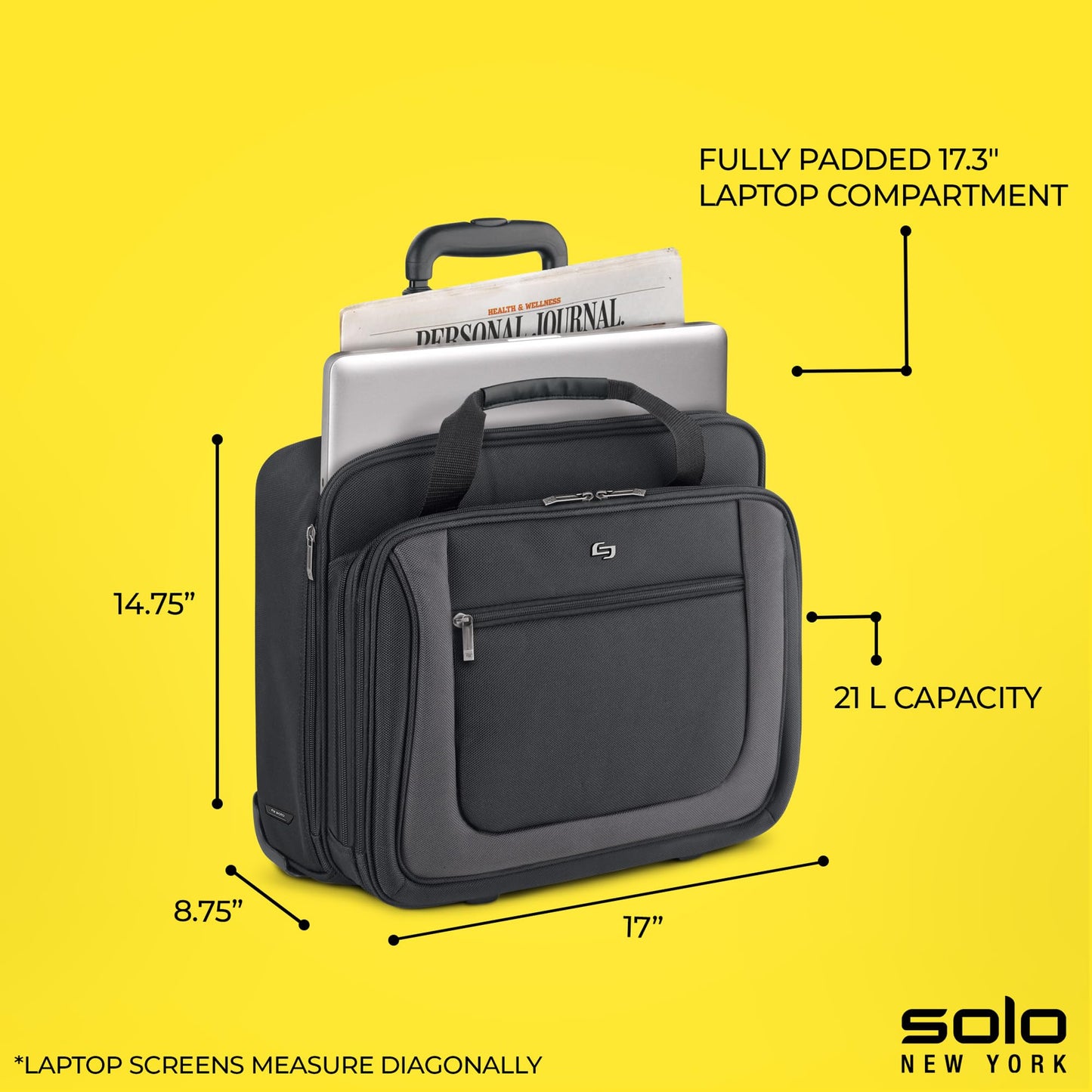 Solo New York Rolling Case with Wheels - Roller Laptop Bag, Wheeled Briefcase for Women & Men, Carry On Size for Travel, Fits 17.3" Computer - Bryant