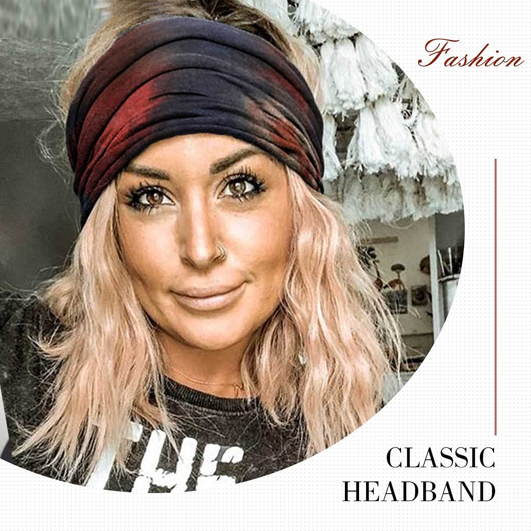 GORTIN Boho Wide Headbands for Women Stretch Turban Head Wrap Hair Accessories for Women's Hair Pack of 3