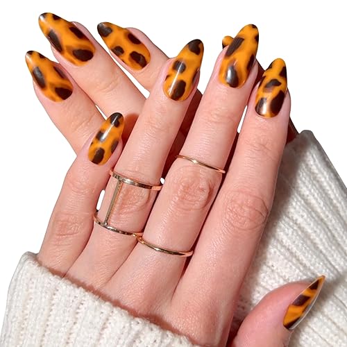 PaintLab Press-On Nails Manicure Kit, Tortie - Almond, 24-Piece Set, Long-Lasting Fake Nails with Glue, File, Prep Pad & Cuticle Stick