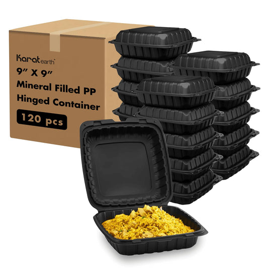 KARAT EARTH Clamshell Take Out Food Containers [9"x9" - 120 ct] To Go Containers | Microwavable, Freezer Safe, Soak-Resistant, Durable, Stackable…