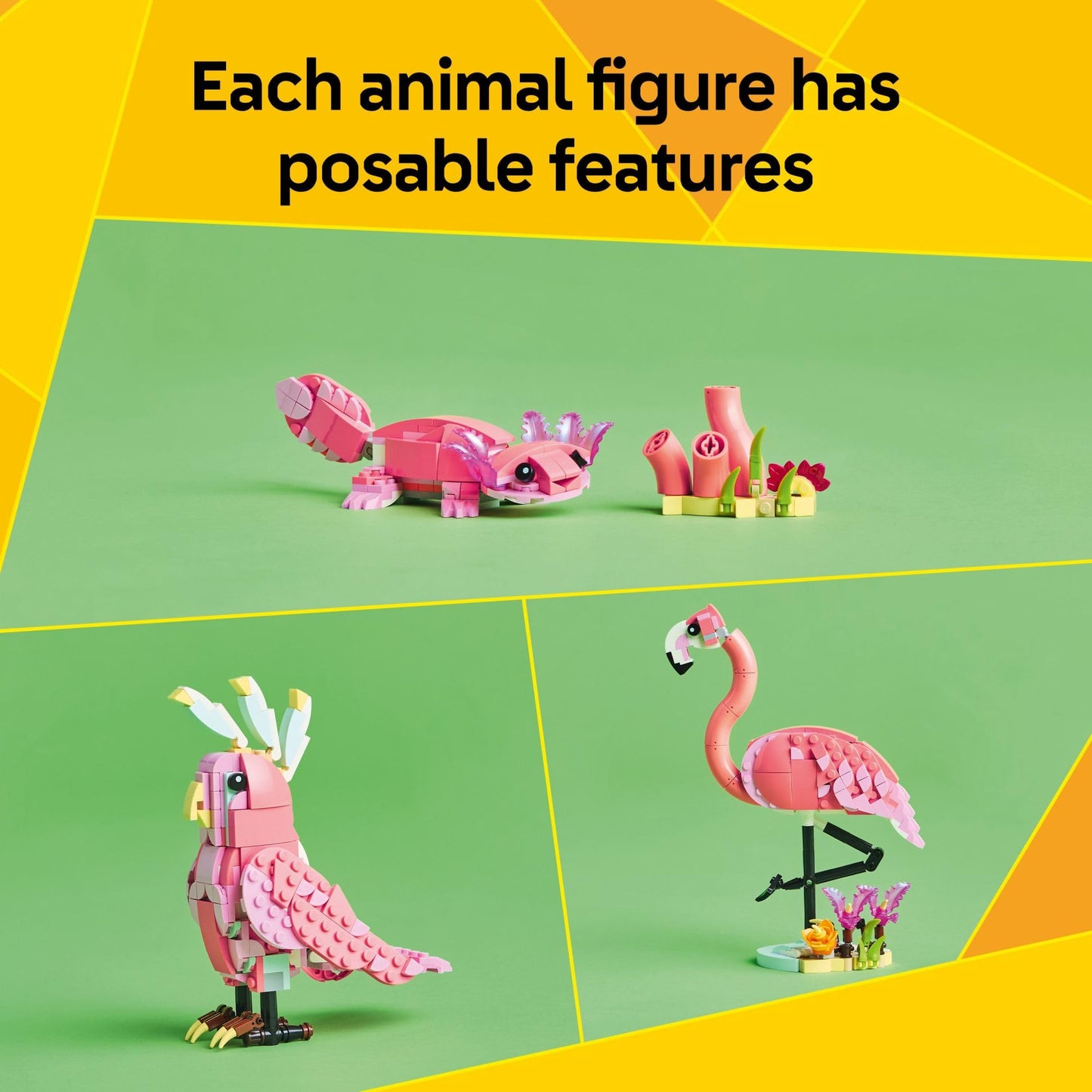LEGO Creator 3 in 1 Wild Animals Pink Flamingo 31170, Build Flamingo, Cockatoo or Axolotl, Fun Animal Building Toy for Kids Ages 8+
