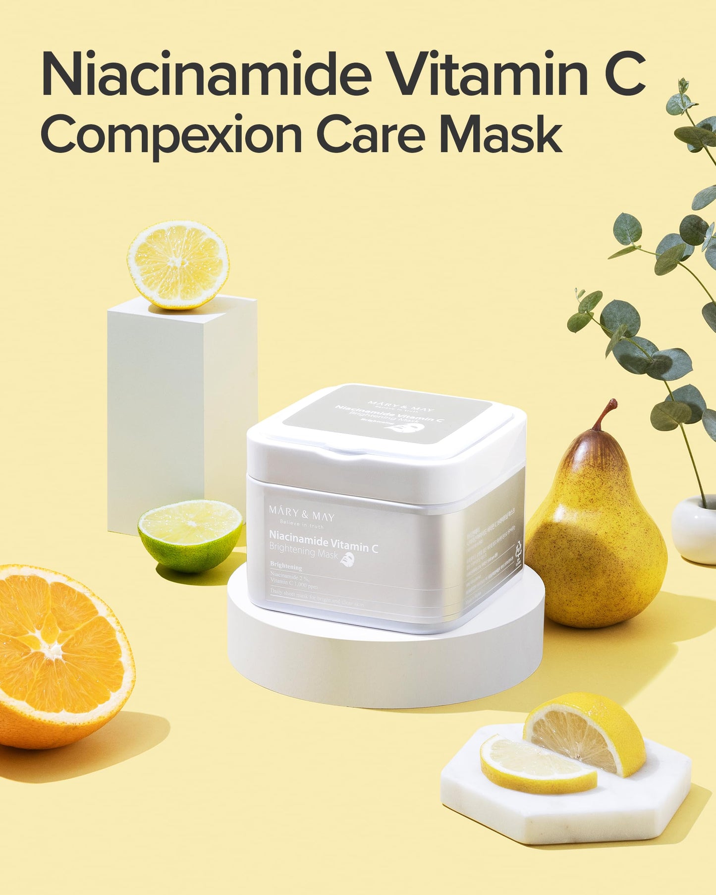 Mary&May Niacinamide Vitamin C Mask | 30 Sheets | Daily Korean Face Mask | Hydrates, Boosts Elasticity, Strengthens Skin Barrier & Reduces Dark Spots