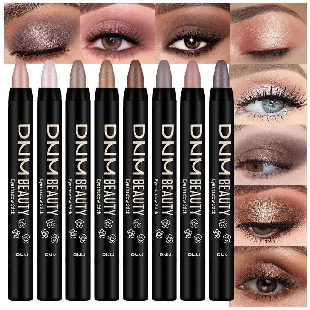 8Pcs Cream Eye Shadow Brightener Stick Makeup Set, Champagne Pearl Taupe Bronze Cocoa Stone Putty Smoky Amethyst Shimmer Matte Eyeshadow Eyeliner Beauty and Personal Care evpct