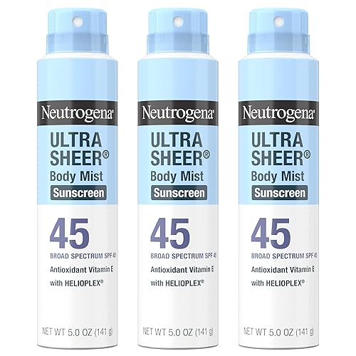 Neutrogena Ultra Sheer Sunscreen Spray SPF 45 Body Mist, Lightweight Non-Greasy Broad Spectrum UVA/UVB Protection, Oil-Free & Non-Comedogenic Water