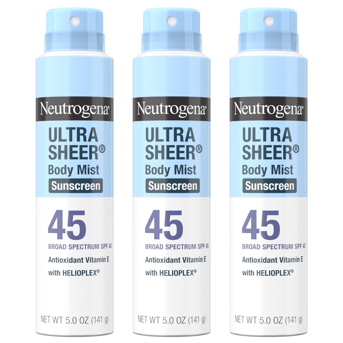 Neutrogena Ultra Sheer Sunscreen Spray SPF 45 Body Mist, Lightweight Non-Greasy Broad Spectrum UVA/UVB Protection, Oil-Free & Non-Comedogenic Water