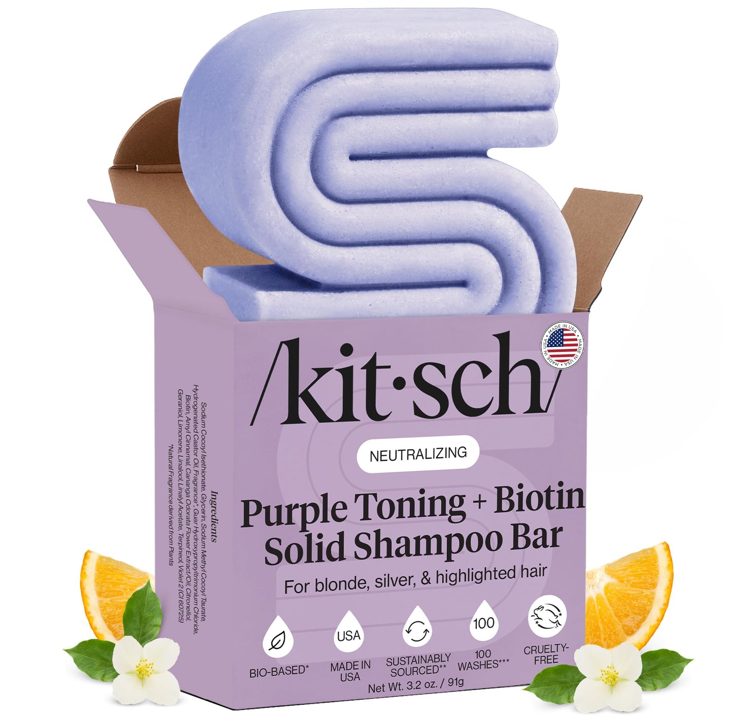Kitsch Toning Purple Shampoo For Blondes & Color Treated Hair - Shampoo Bar For Women and Men - Biotin Shampoo for Strengthening & Neutralizing Brassy
