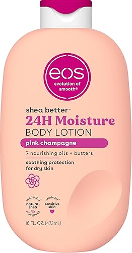 eos Shea Better Body Lotion Pink Champagne, 24-Hour Moisture Skin Care, Lightweight & Non-Greasy, Natural Shea, Vegan, 16 fl oz