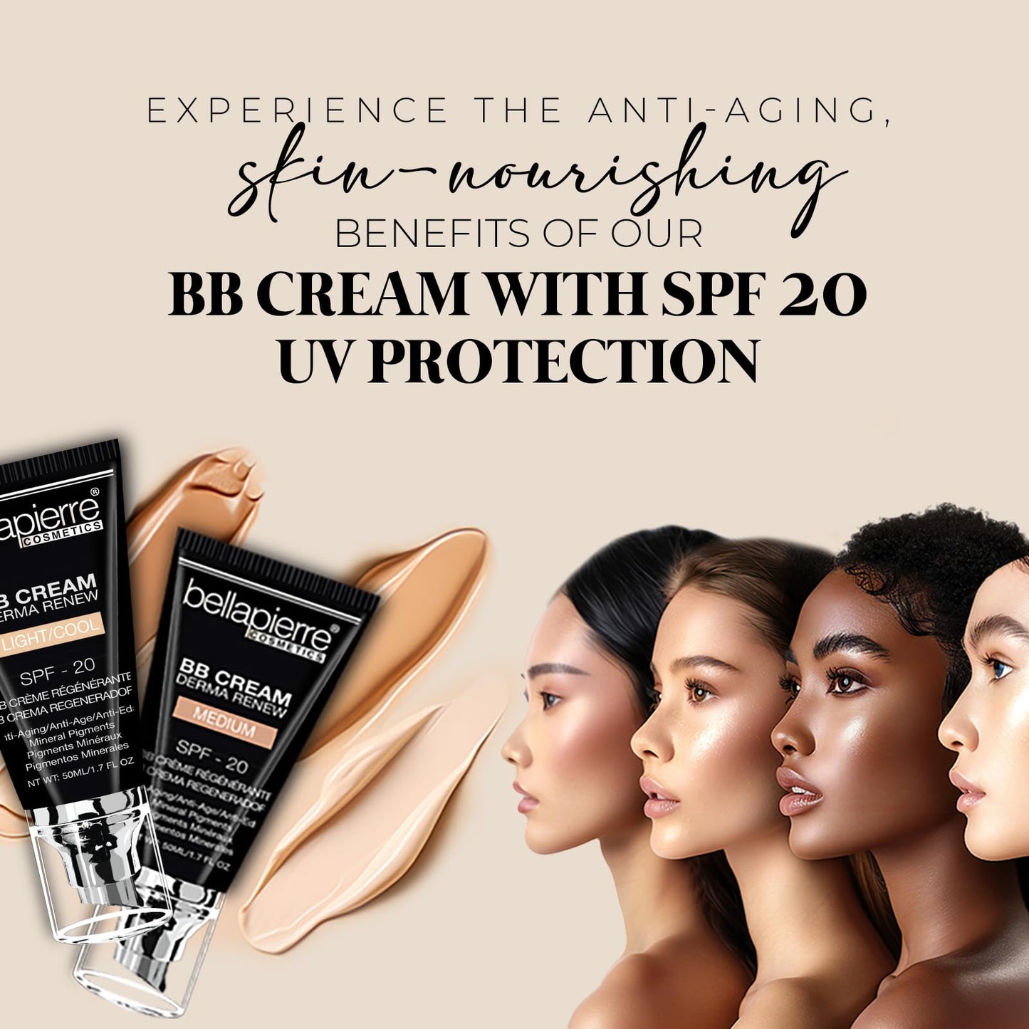 Bellapierre BB Cream SPF 20 - Mineral Sunscreen & Liquid Foundation, Lightweight Face Moisturizer with Buildable Coverage, Matte Finish, Non-Toxic