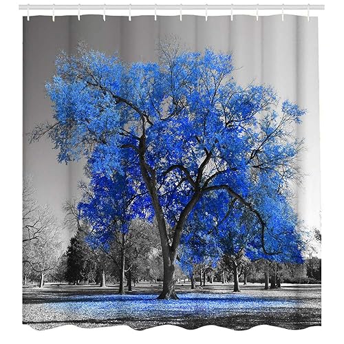 LUKUY Shower Curtains Blue Tree Polyester Fabric Bathroom Curtain Waterproof Shower Curtains Bathroom Decor 71x71 Inches Machine Washable Decorative