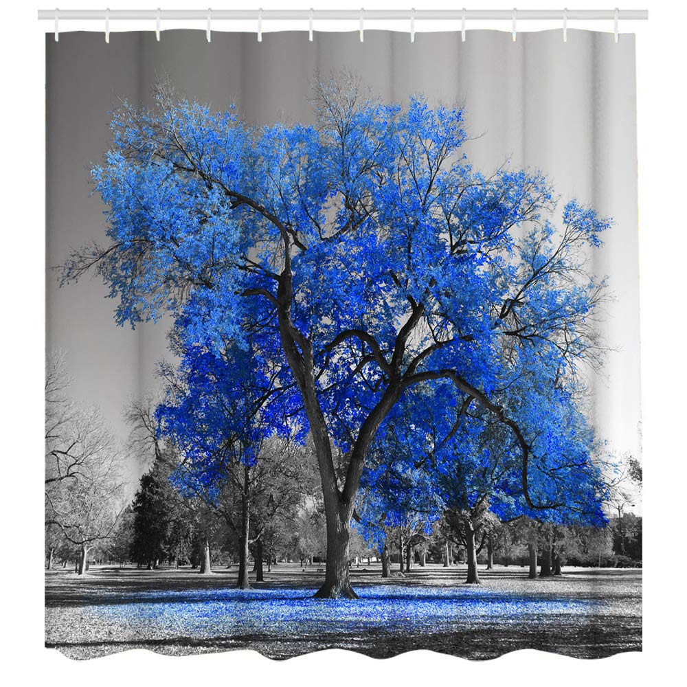LUKUY Shower Curtains Blue Tree Polyester Fabric Bathroom Curtain Waterproof Shower Curtains Bathroom Decor 71x71 Inches Machine Washable Decorative