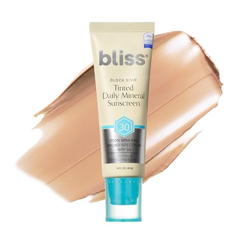 Bliss Block Star SPF 30 Daily Tinted Mineral Sunscreen with Zinc Oxide - All Skin Tones - 100% Mineral Broad Spectrum Sunscreen with Titanium Dioxide