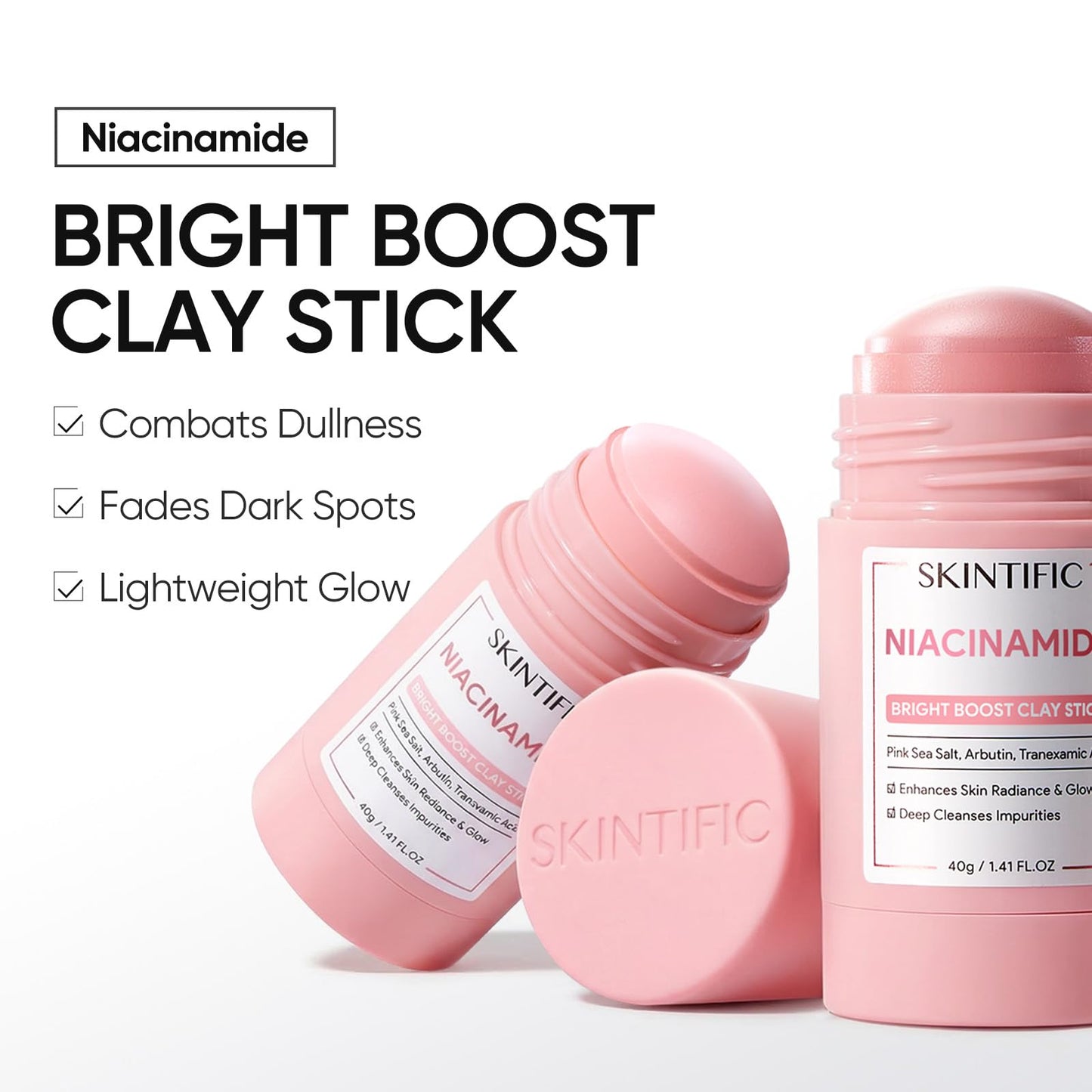SKINTIFIC Niacinamide Bright Boost Face Mask Stick, Brightening & Pore-Blurring Mask Stick with Pink Sea Salt, Arbutin & Tranexamic Acid, Gentle Beauty and Personal Care SKINTIFIC
