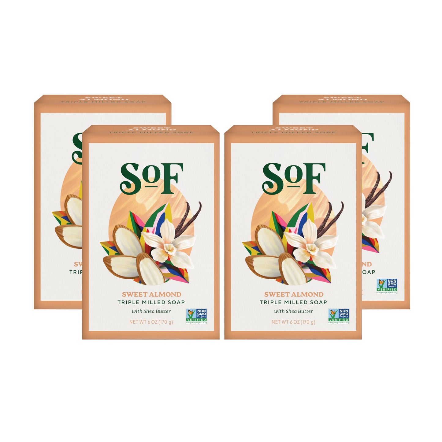 SoF Triple Milled Bar Soap - With Coconut Oil & Organic Shea Butter- Vegan & Non GMO- Free From Phthalates, Sulfates & Parabens- Sweet Almond - 6 oz
