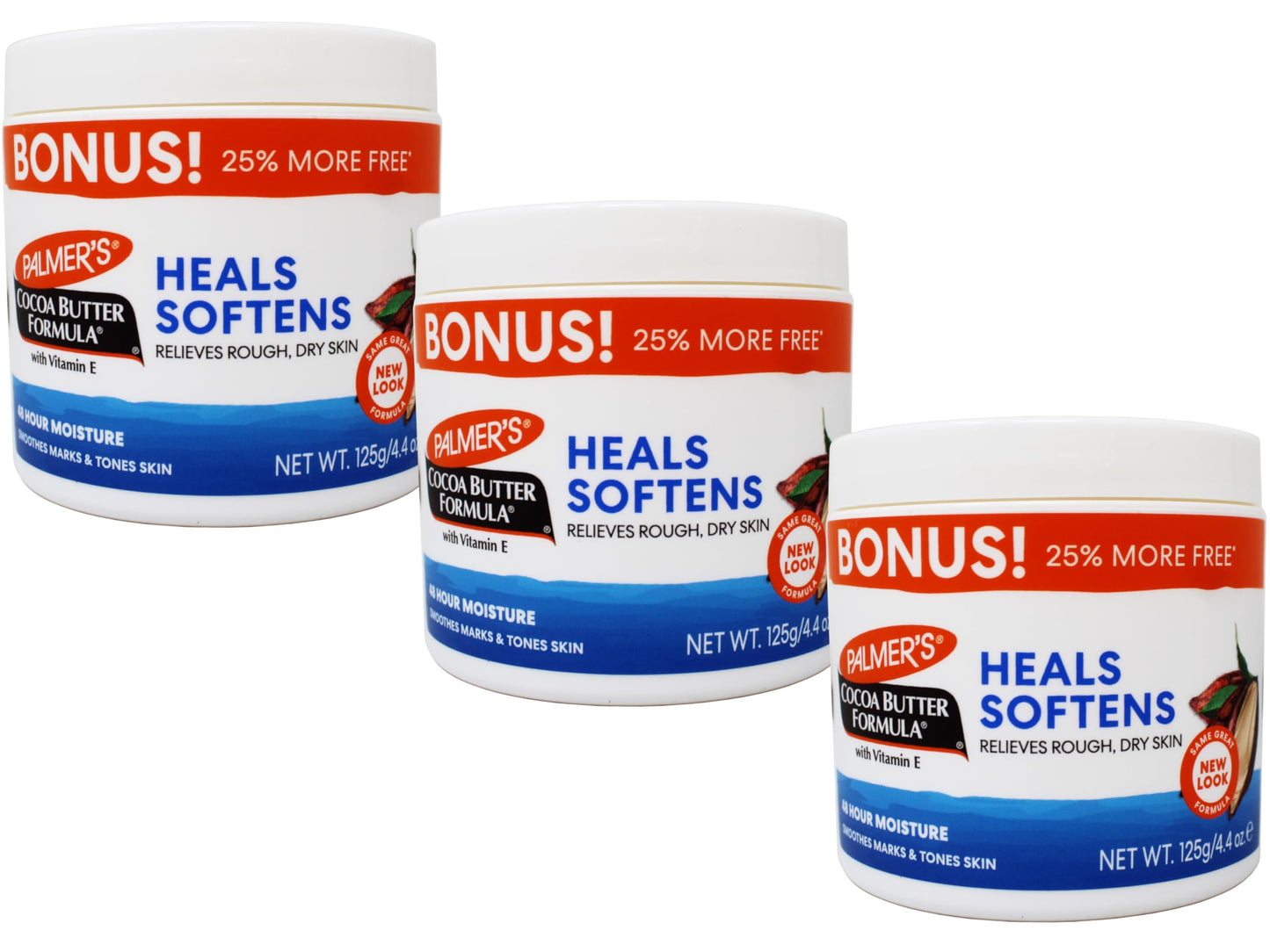 Palmer's Cocoa Butter Formula with Vitamin E, Body Moisturizer, Relieves Rough, Dry Skin, Smoothes Marks & Tones Skin, ("Bonus") 4.4 OZ Jar - 3 Pack