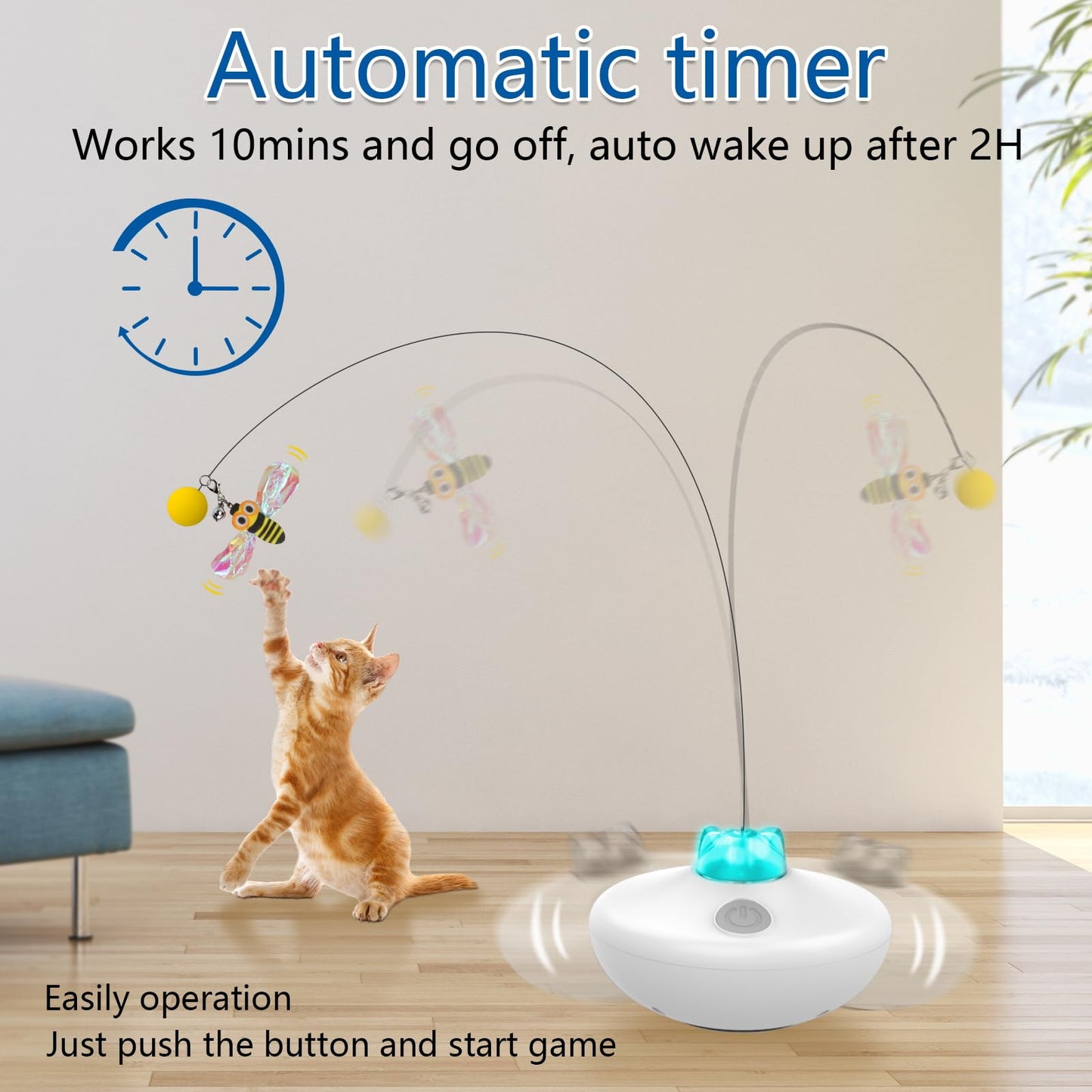Oxawo Interactive Rechargeable Cat Toy – Tumbler with Spinning Butterfly & Extra-Long Feather Wand for Indoor Kitty Exercise (P33)