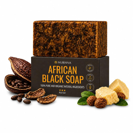 Nubiana Raw African Black Soap Bar 8 oz, Pure Natural 100% Authentic Black African Soap Handmade in Ghana with Unrefined Shea Butter, Cocoa Pod Ash Beauty & Personal Care Nubiana