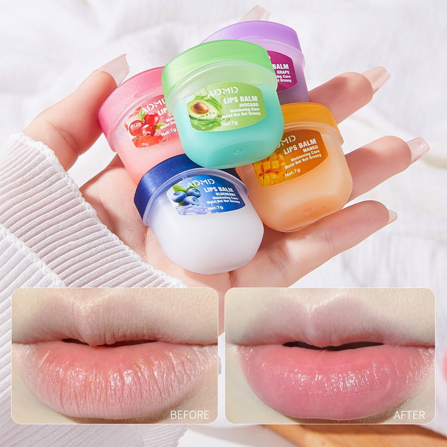 8-Pack Fruit Flavor Lip Balm Set, Mini Lip Mask for Daily Moisture & Overnight Care Helps Soothe Dry Lips