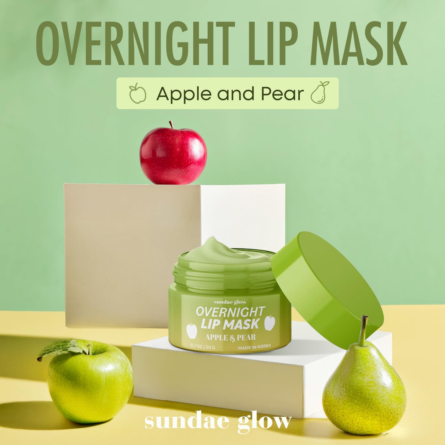 Sundae Glow Apple & Pear Lip Mask Overnight Treatment - Dermatologist Tested, Korean Skin Care - Deep Moisture & Lip Hydration Repair with Shea Butter