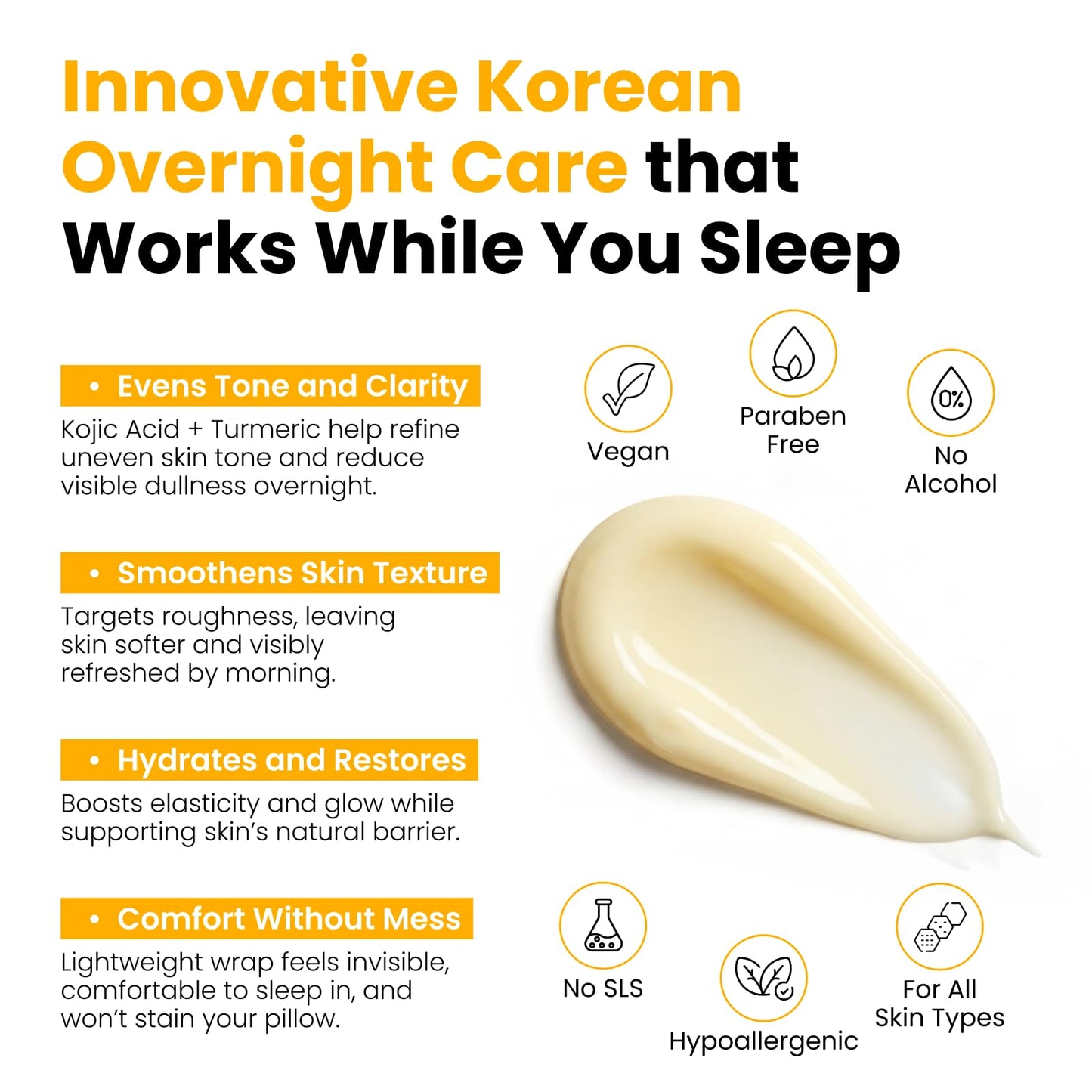 QUIA Turmeric + Kojic Acid Overnight Wrapping Mask - Hydration Mask for Glowing Skin - Evens Tone, Soothes Redness and Improves Skin Texture - Korean Beauty and Personal Care QUIA Beauty
