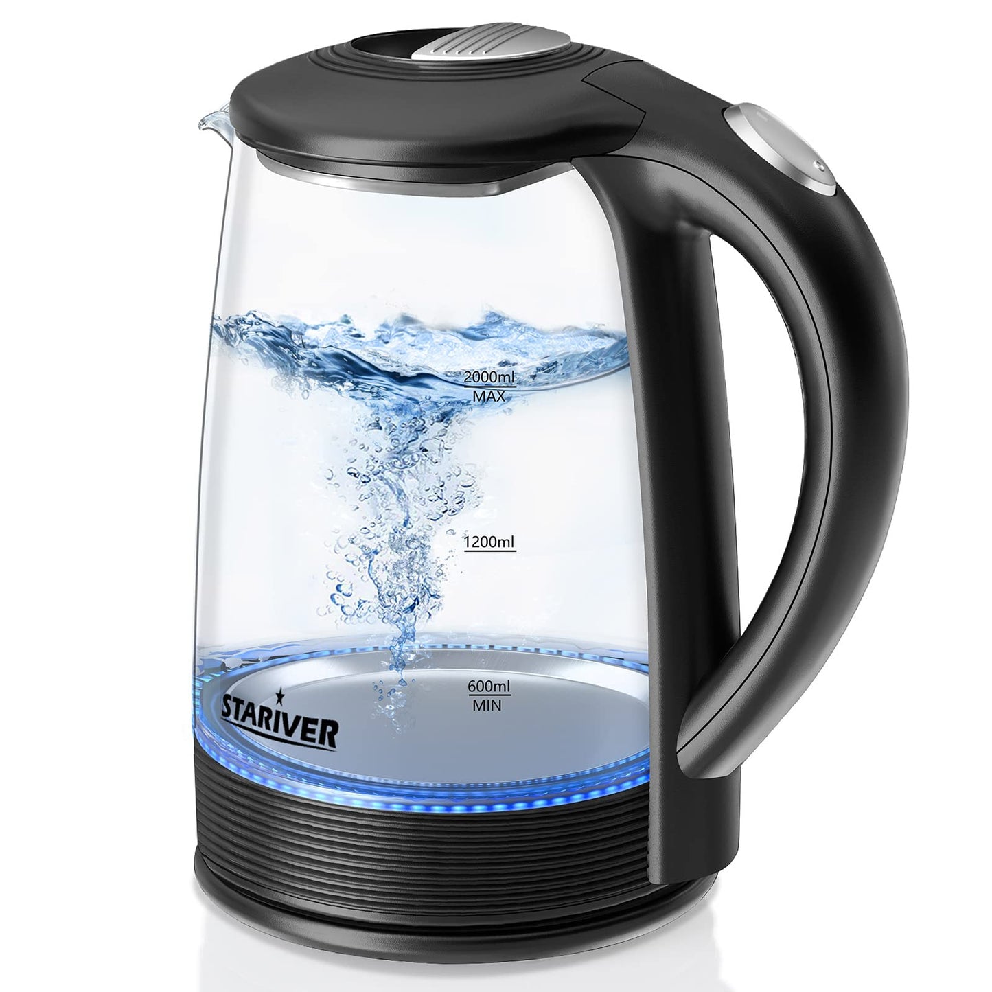 Stariver Electric Kettle, BPA-Free Glass Tea Kettle with LED, 2L Hot Water Kettle with Fast Boil, Auto Shut-Off & Boil-Dry Protection, Stainless…