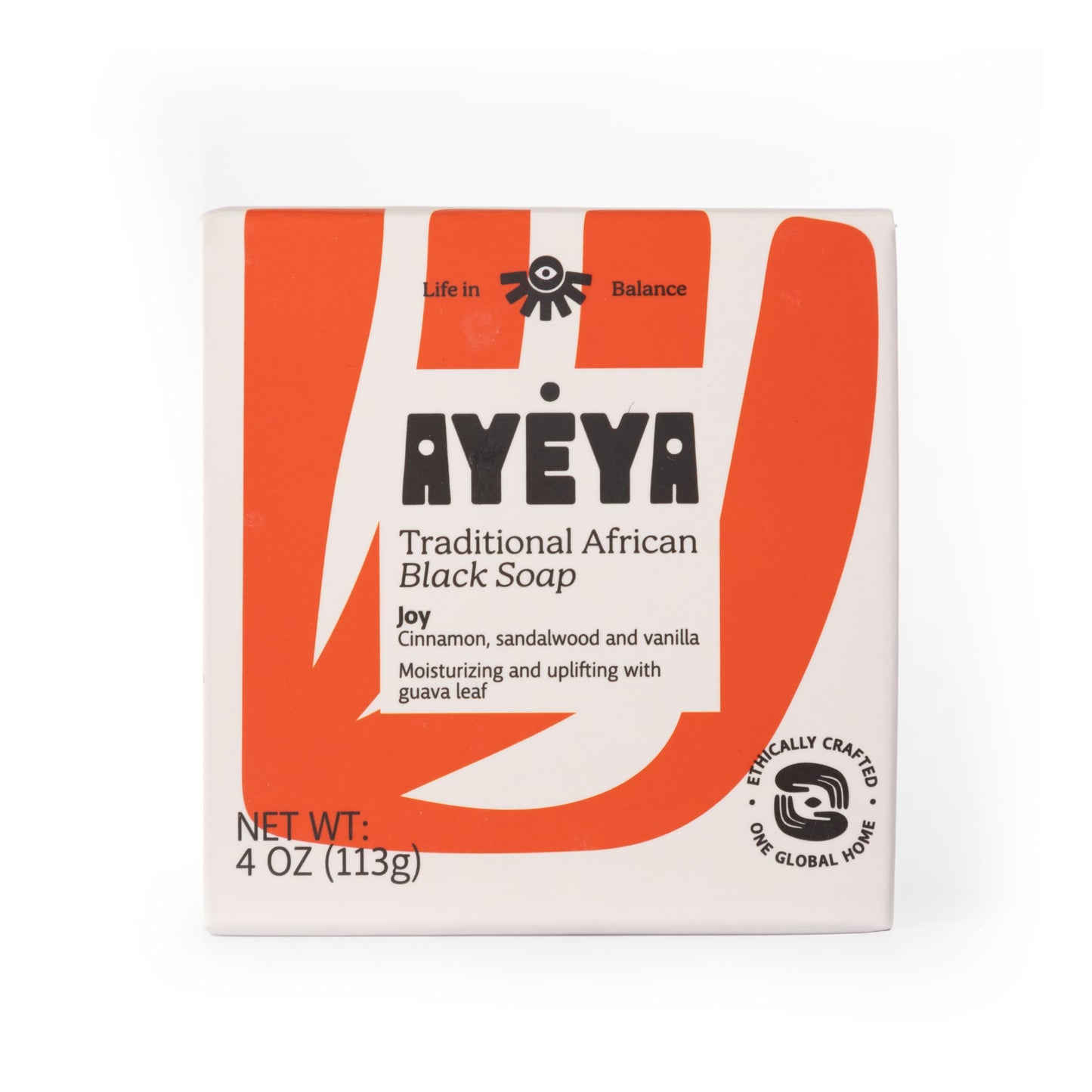 AYÉYA African Black Soap Bar, Cinnamon, Sandalwood & Vanilla (Joy) - Exfoliating Bar Soap for Dry, Combination, Sensitive, Acne-Prone Skin, 4 Oz