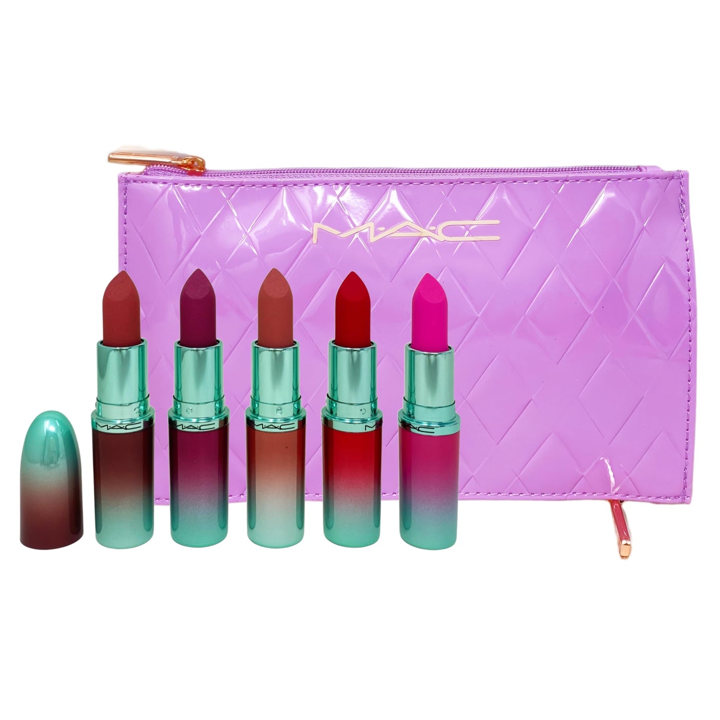 M·A·C Cosmetics Holiday Exclusive Less Is Bore 6 Piece Gift Set - 5 Full-Size M·A·Cximal Silky Matte Lipsticks + Purple Makeup Bag