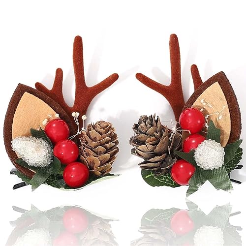 BARTOSI Christmas Reindeer Antlers Hair Clips Deer Antler Hair Clip Xmas Ears Hairpins Holiday Hair Accessories for Women and Girls (Pack of 2)