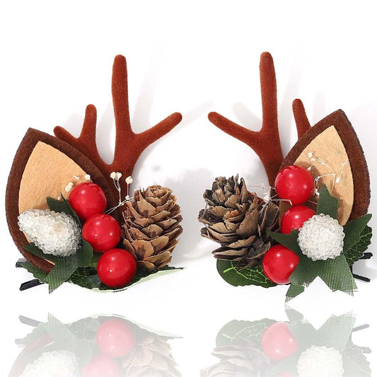 BARTOSI Christmas Reindeer Antlers Hair Clips Deer Antler Hair Clip Xmas Ears Hairpins Holiday Hair Accessories for Women and Girls (Pack of 2)